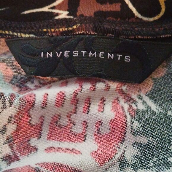 Investments black Asian Orient print long sleeve blouse Sz XL - Picture 7 of 8